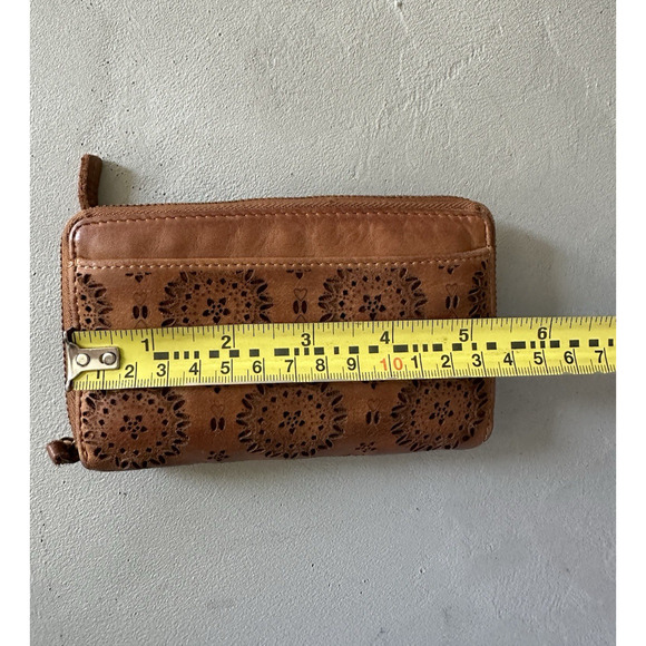 Women’s Boho Distressed Perforated Brown Leather Wallet - Picture 2 of 16